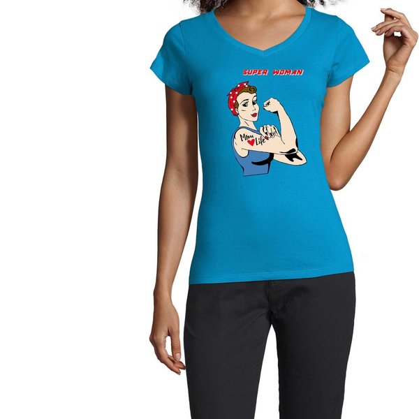 T-shirt Femme col en V : Super woman