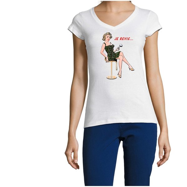 T-shirt Femme col en V : Je revis (Vacances,soleil,apéro...)