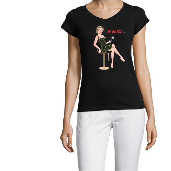 T-shirt Femme col en V : Je revis (Vacances,soleil,apéro...)